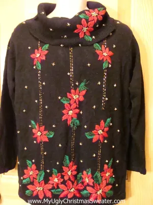 80s Poinsettias Tacky Christmas Sweater