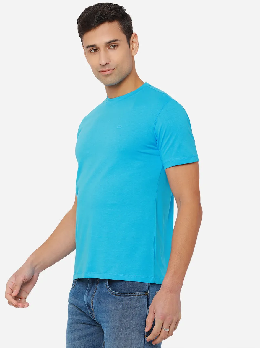 Aqua Blue Solid Slim Fit T-Shirt | JadeBlue