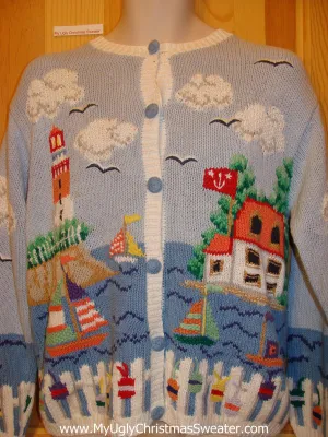 Beach Themed Funny Ugly Sweater Lighthouse