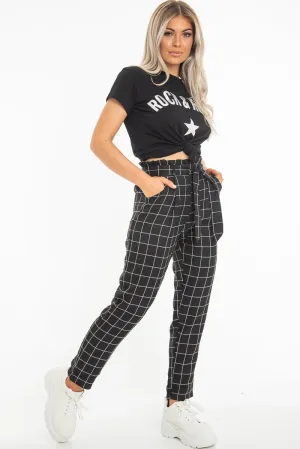 Black Check Paper Bag Trousers - Irma