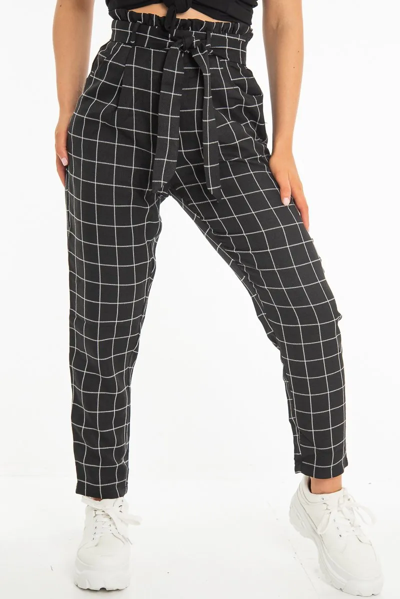 Black Check Paper Bag Trousers - Irma