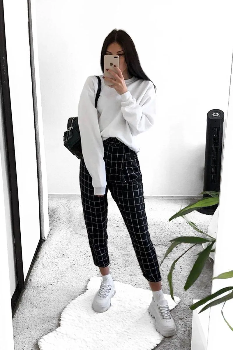 Black Check Paper Bag Trousers - Irma