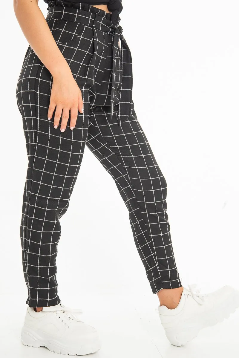 Black Check Paper Bag Trousers - Irma