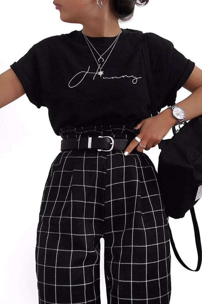 Black Check Paper Bag Trousers - Irma