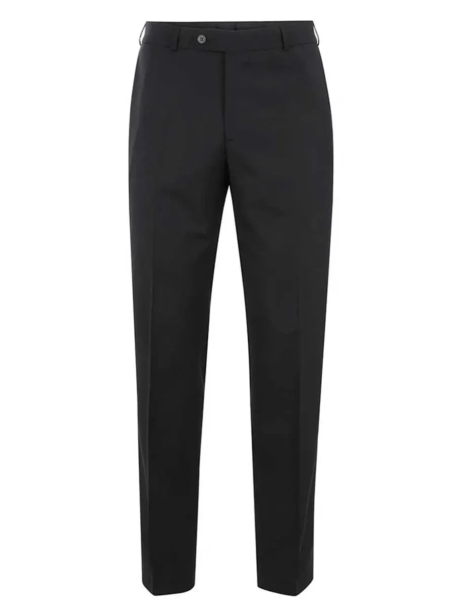 BRUHL Steward Plain Front Trousers - Classic Wool Mix Formal - Black