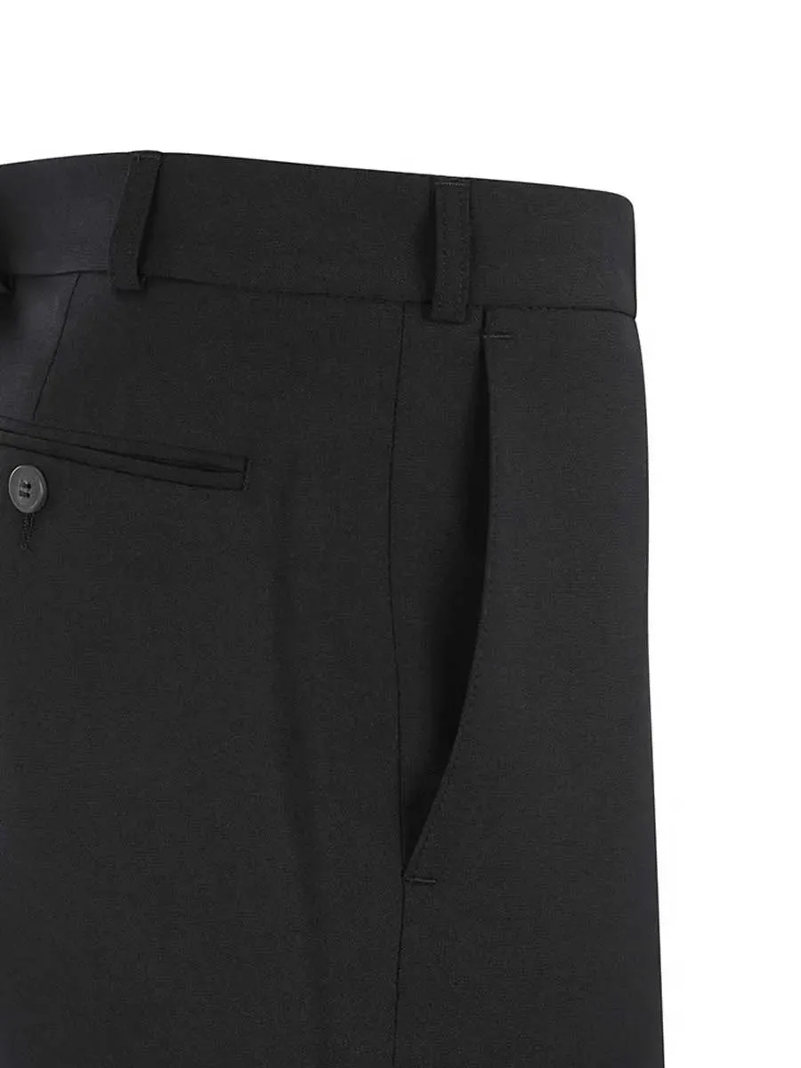 BRUHL Steward Plain Front Trousers - Classic Wool Mix Formal - Black