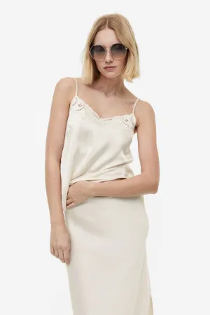 Cami top with lace trim H&M, cream