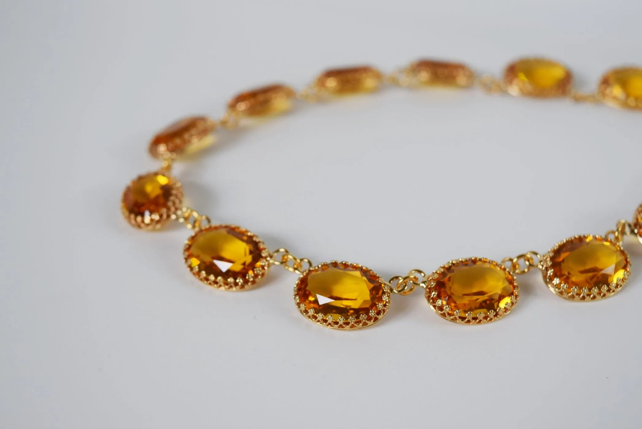 Citrine Swarovski Crystal Collet Necklace - Large Oval