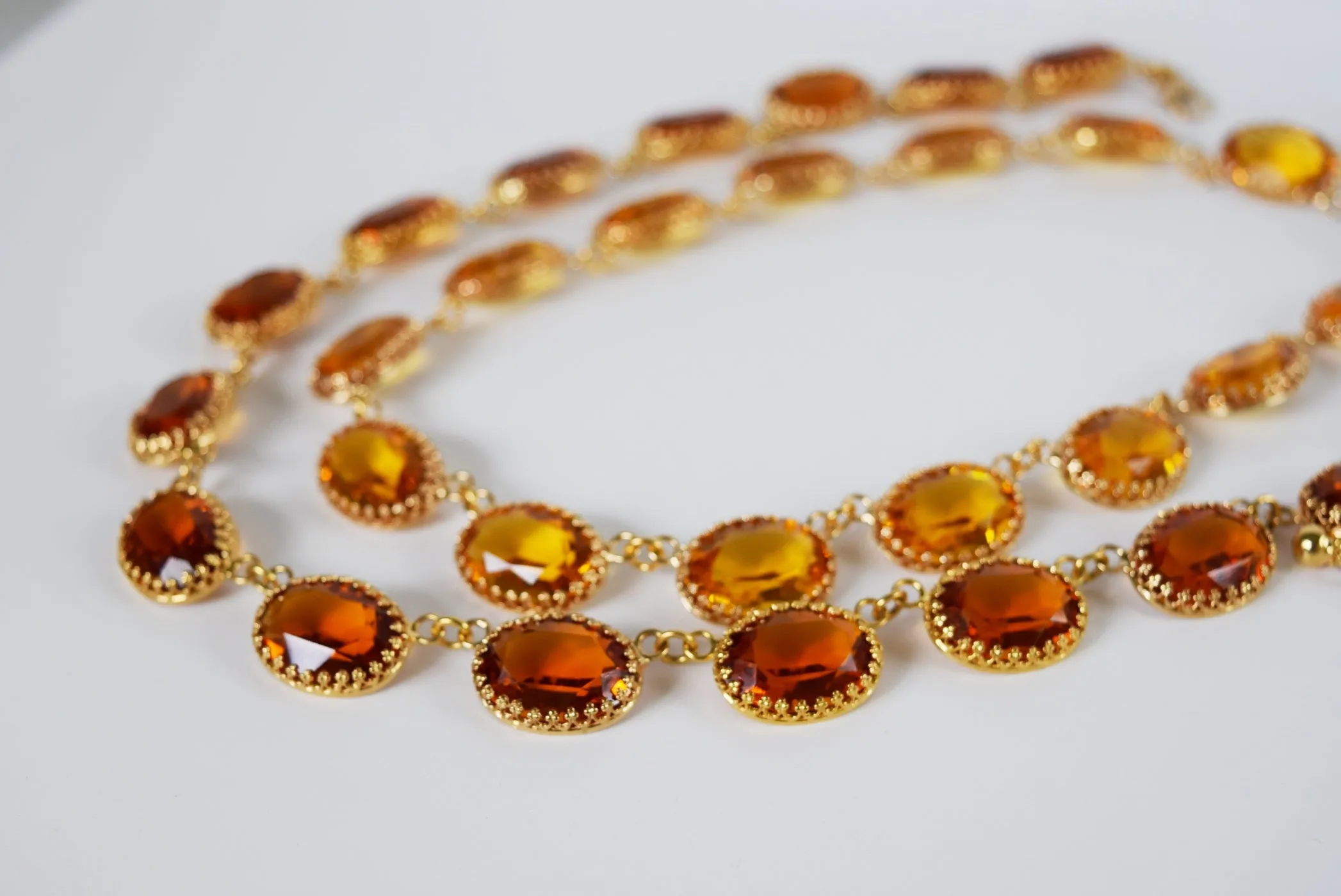 Citrine Swarovski Crystal Collet Necklace - Large Oval