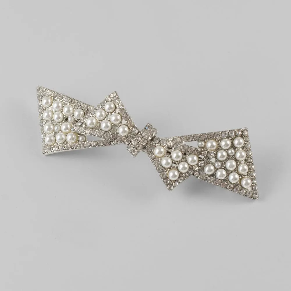 Crystal and Pearl Bow Barrette