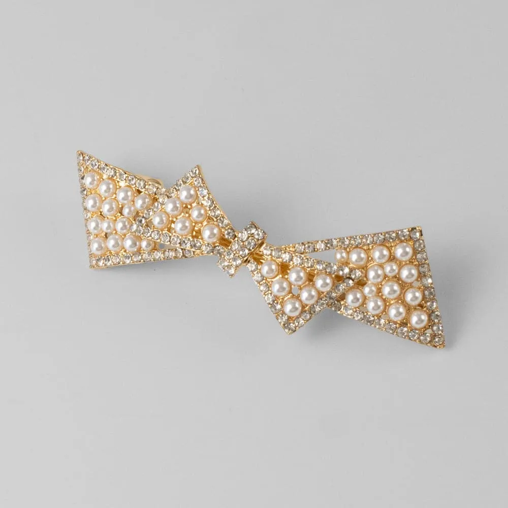 Crystal and Pearl Bow Barrette