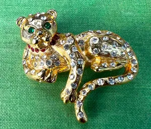 Elegant Swarovski Crystal Studded Vintage Leopard Brooch