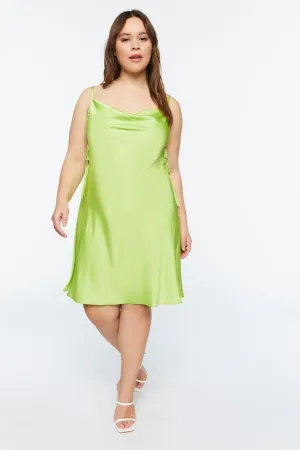 Forever 21 Plus Size Satin Cowl Neck Slip Dress, Green