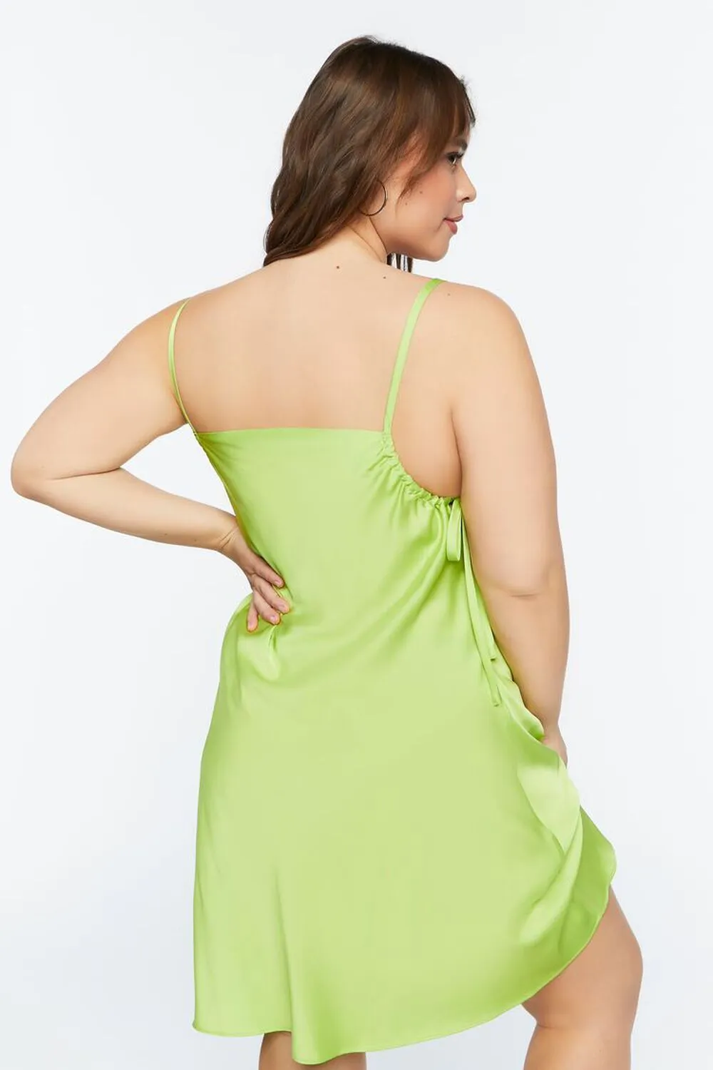 Forever 21 Plus Size Satin Cowl Neck Slip Dress, Green