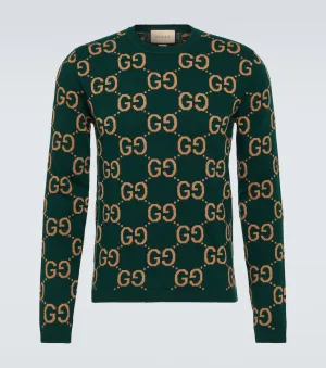 GG Gucci Jacquard Wool Sweater, Green