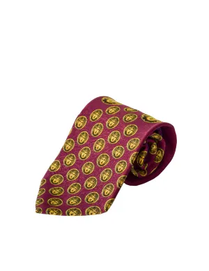 Gianni Versace Vintage Maroon Purple Gold Medusa Medallion Silk Neck Tie