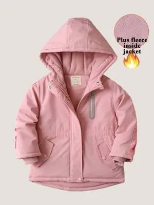 Girls pink windproof hooded cotton coat