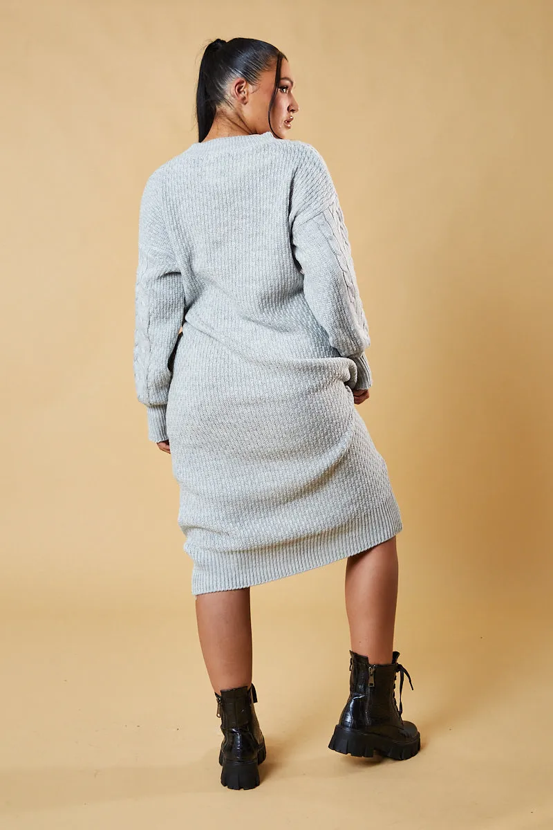 Grey Cable Knit Oversized Midi Dress - Maple