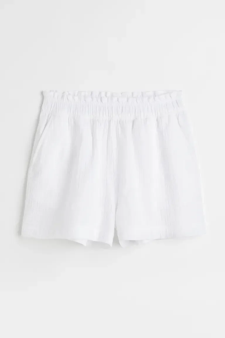 H&M crinkled cotton shorts, white