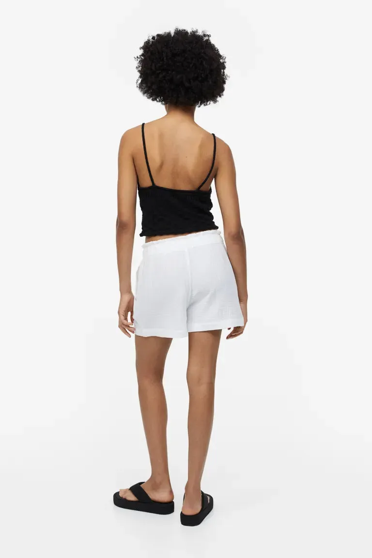 H&M crinkled cotton shorts, white