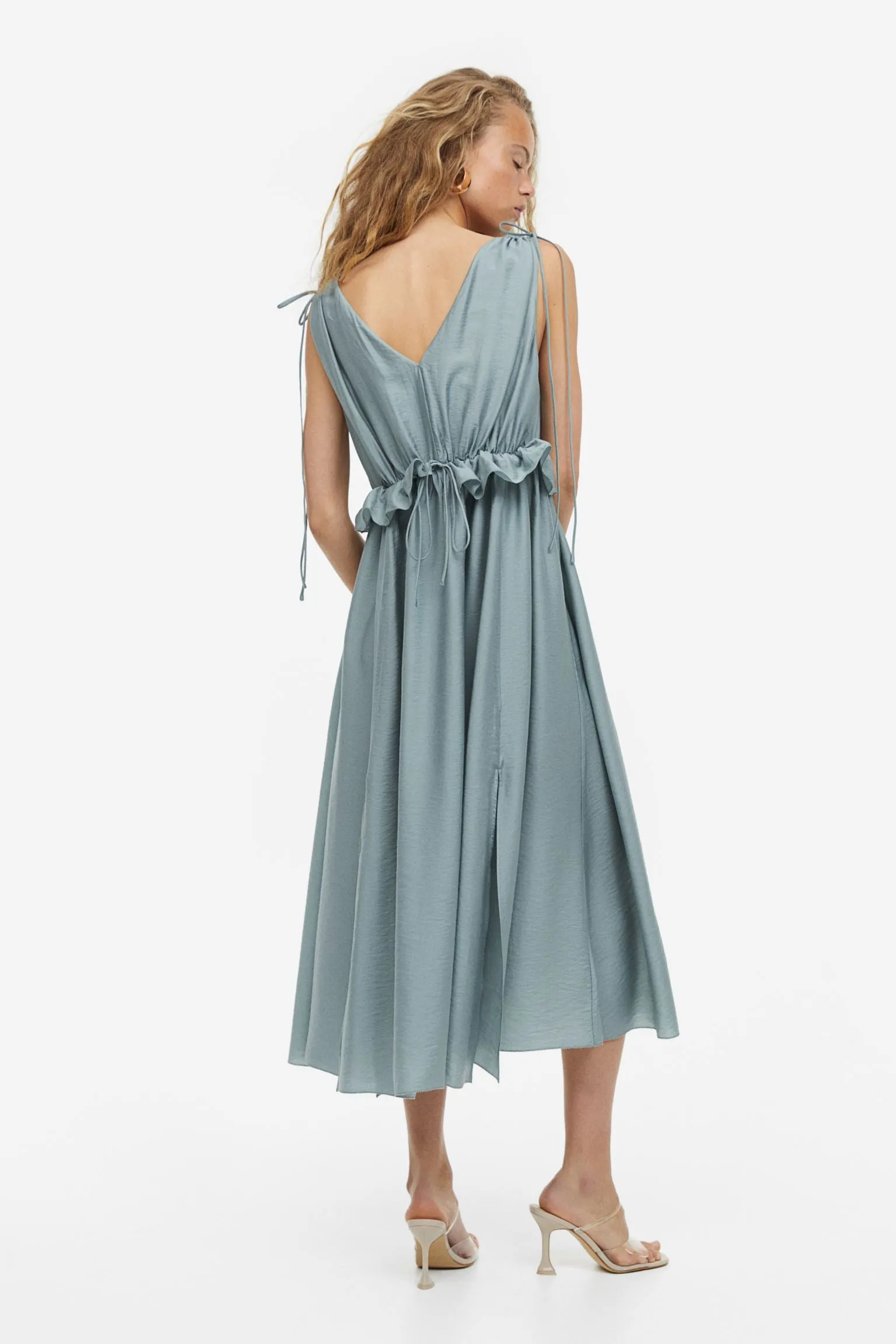 H&M Draped Tie-detail dress, gray-blue