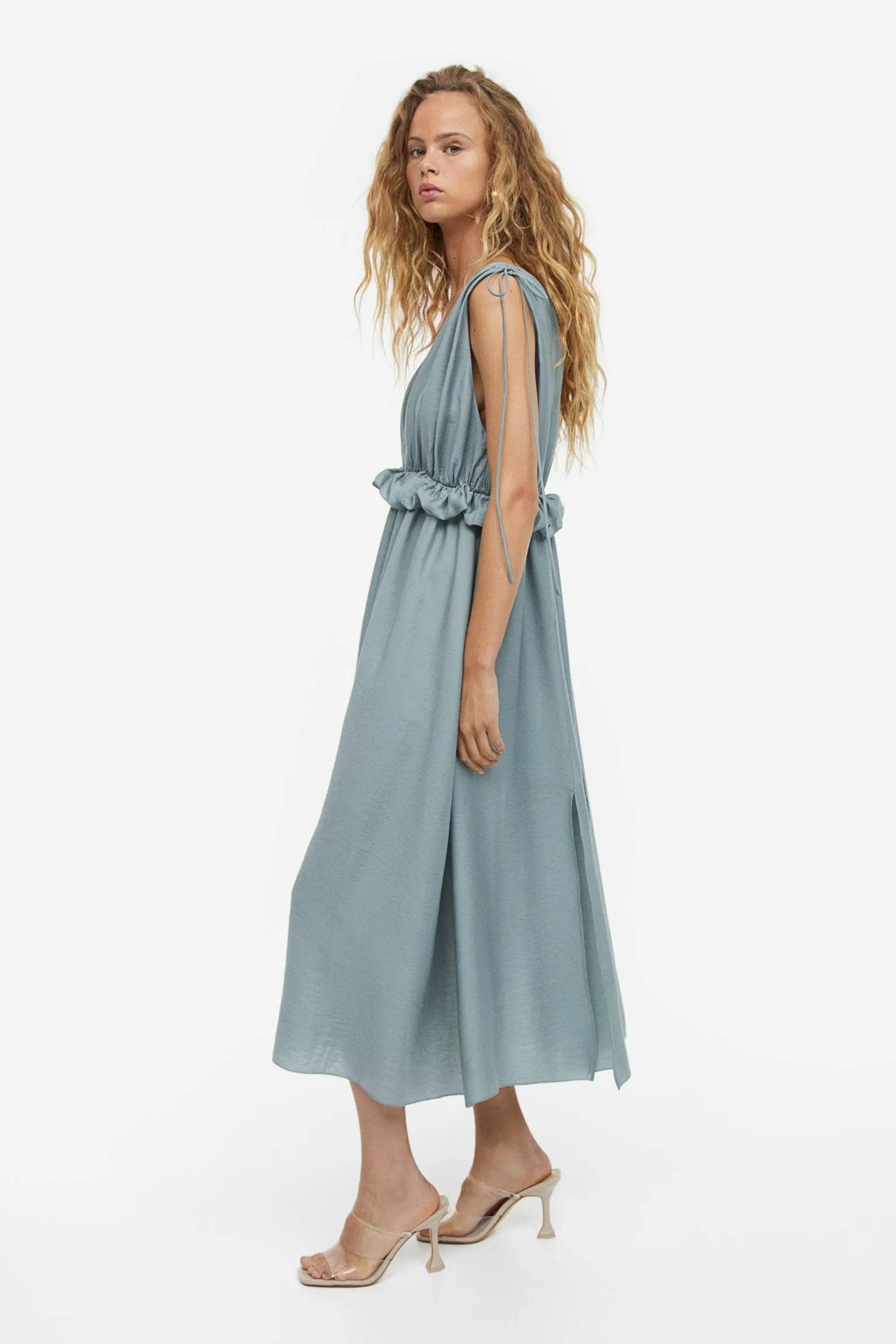 H&M Draped Tie-detail dress, gray-blue