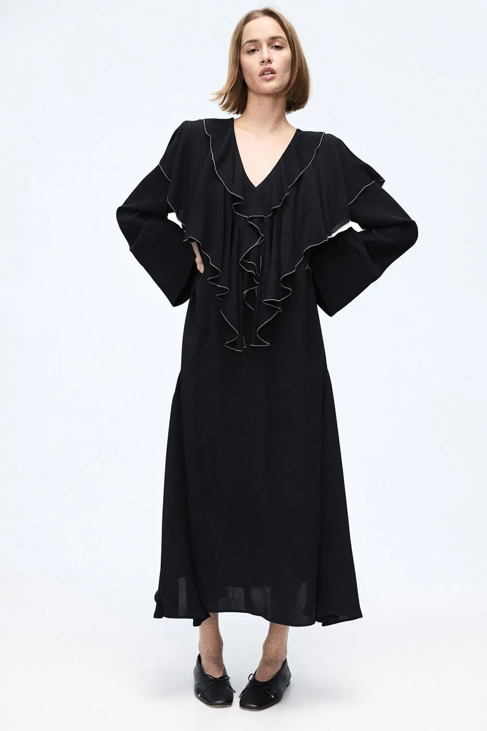 H&M Flounce-trimmed Viscose dress, black