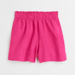 H&M Linen-blend Pull-on shorts, fuchsia