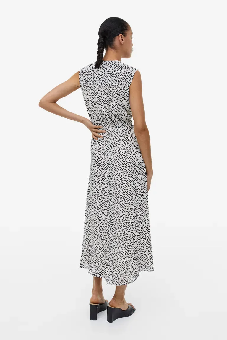 H&M Printed Chiffon Dress, Cream/Dotted