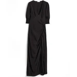 H&M Puff-sleeved Creped Dress, black