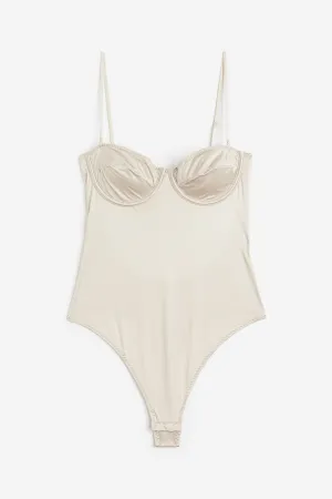 H&M Satin Balconette Thong bodysuit, light beige