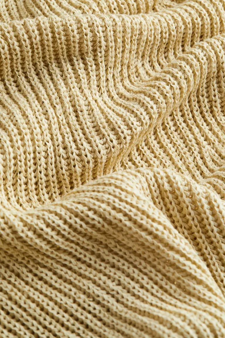 H&M Silk Blend Ribbed Knit Dress, Light Yellow