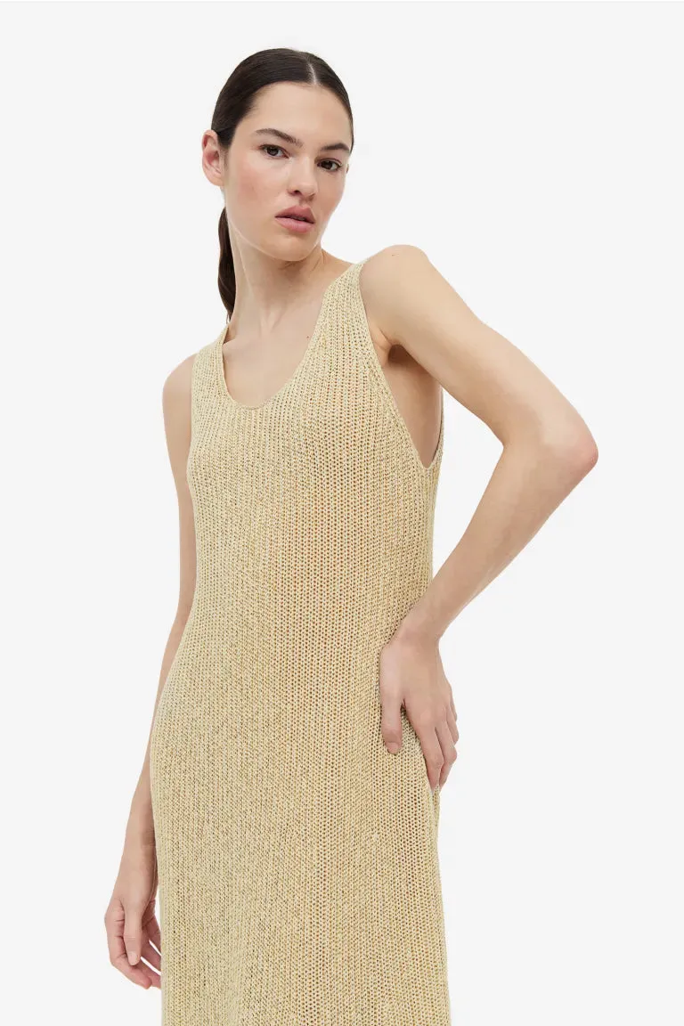 H&M Silk Blend Ribbed Knit Dress, Light Yellow