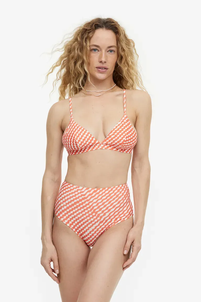 H&M soft triangle bikini top, red/patterned