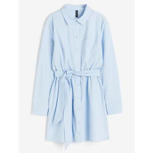 H&M Tie-belt Cotton shirtdress, light blue