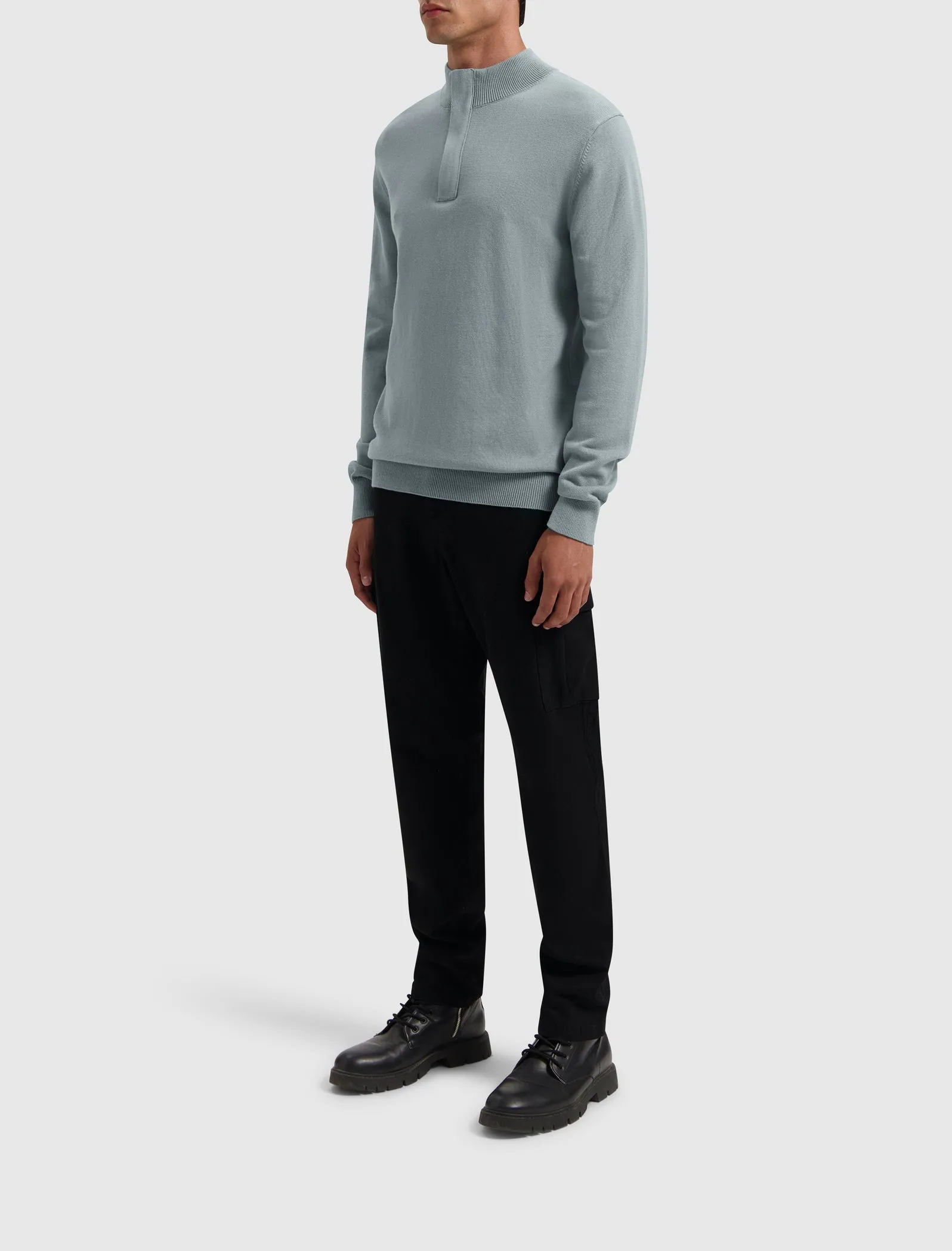 Hidden Halfzip Knitwear | Blue Grey