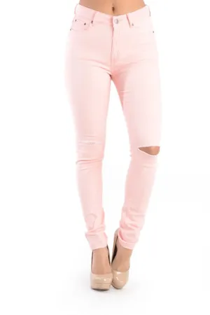 High Waisted Colored Ripped Skinny Pants