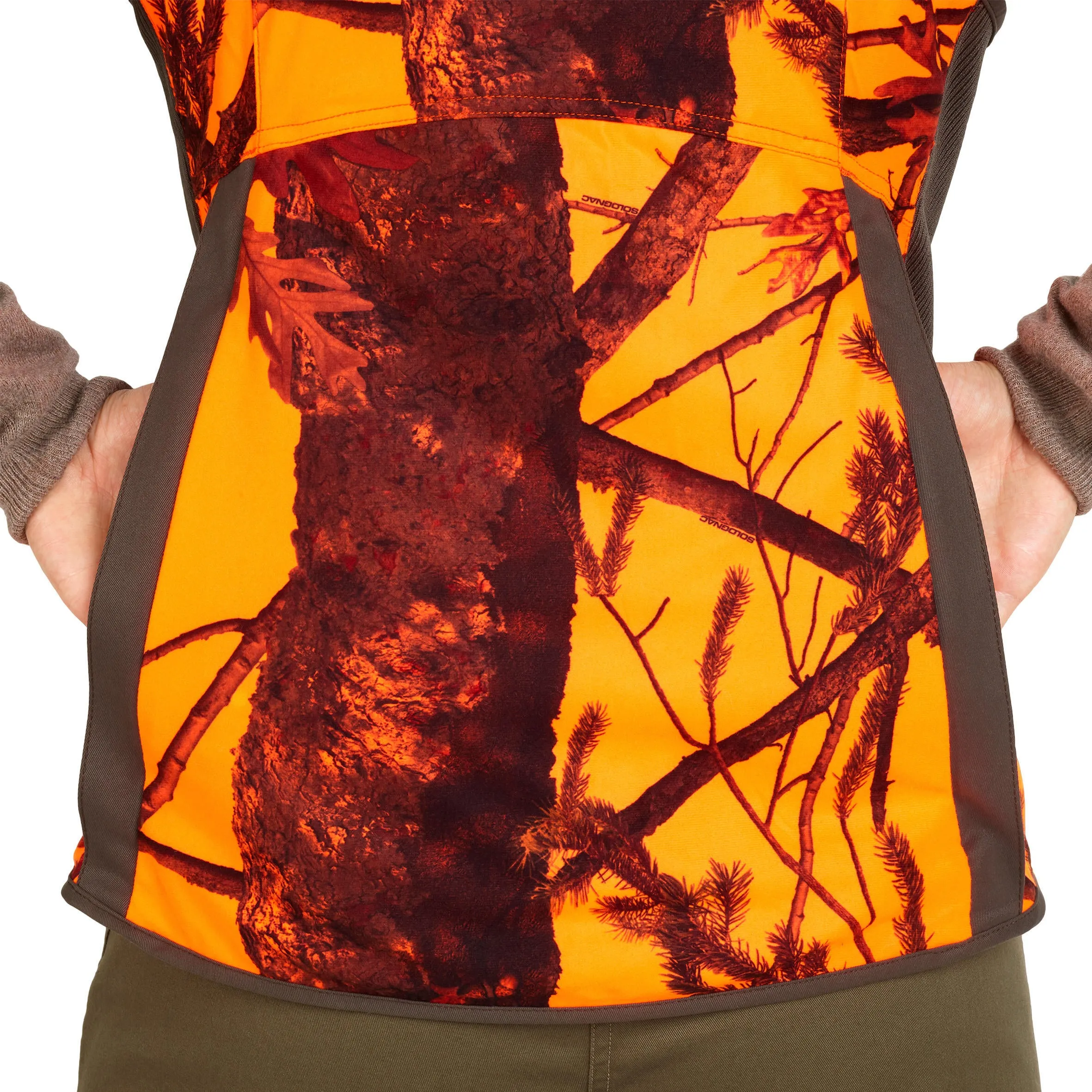 Hunting vest women's 500 double-sided brown, camouflage/orange SOLOGNAC coffee brown