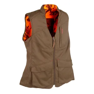 Hunting vest women's 500 double-sided brown, camouflage/orange SOLOGNAC coffee brown