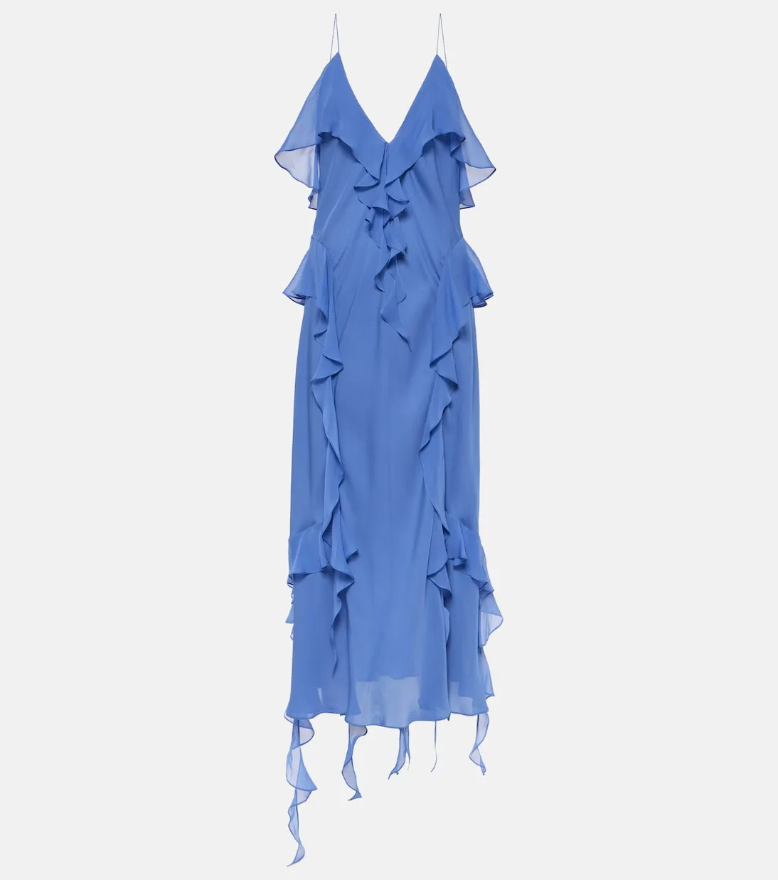 Khaite Silk Georgette Ruffle Slip Dress, Blue