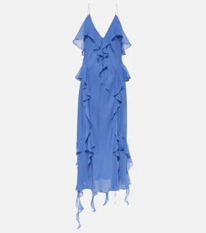 Khaite Silk Georgette Ruffle Slip Dress, Blue