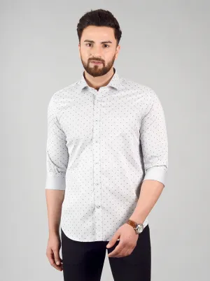 Light Grey Printed Slim Fit Formal Shirt | Greenfibre