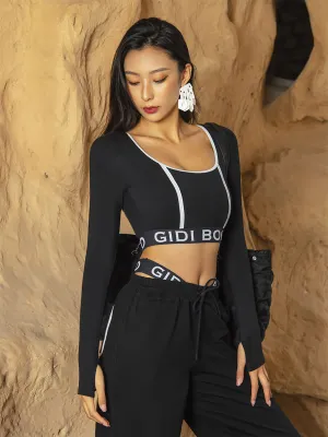 Logo Print Long Sleeve Sports Bra