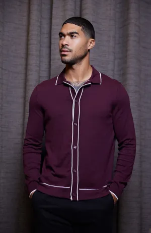 Luciano Long Sleeve Slim Knit Shirt in Burgundy