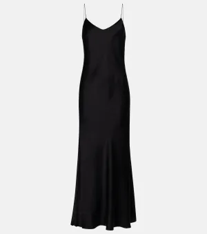 Lyon slip dress in ASCENO silk satin, black