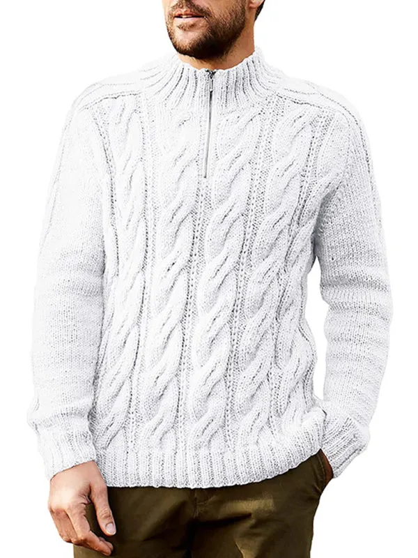 Men's new solid color zipper half turtleneck long sleeve sweater