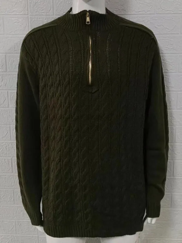 Men's new solid color zipper half turtleneck long sleeve sweater