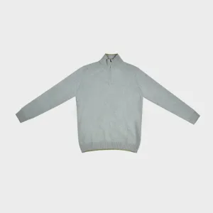 Merino Wool Quarter Zip Jumper in Light Grey & Ochre