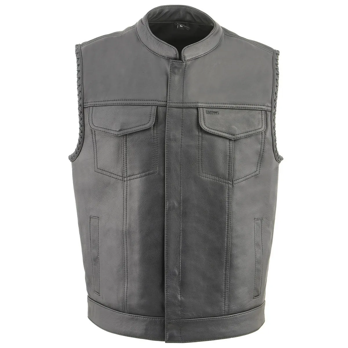 Milwaukee Leather MLM3508 Men's Black Premium Leather Vest - Old Glory