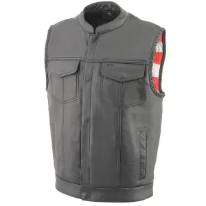 Milwaukee Leather MLM3508 Men's Black Premium Leather Vest - Old Glory